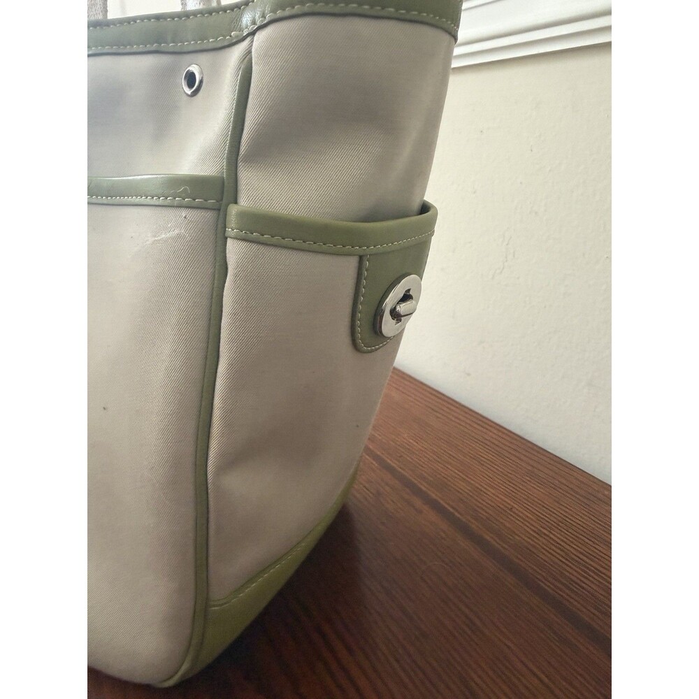 Vintage Coach Hampton Twill Garden Tote Bag B04Q 6734 Tan Green Canvas Leather - Picture 8 of 16